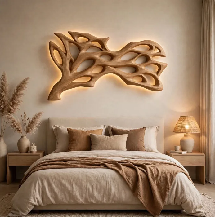 Large Illuminated Abstract Wall Sculpture Modern Decor photo 23