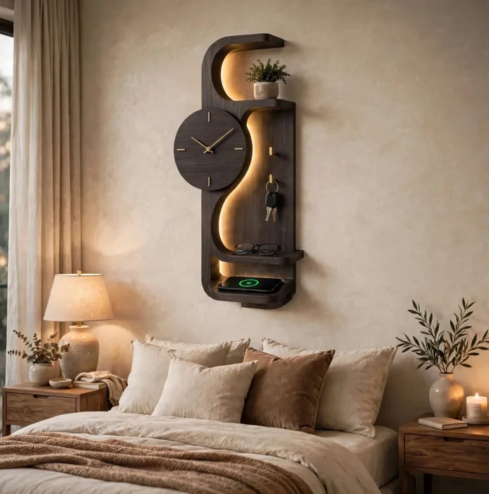 Modern Wall Clock With Entryway Shelf Organizer photo 23
