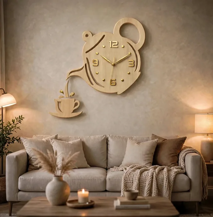 Stylish Teapot And Coffee Cup Wall Clock Decor photo 24