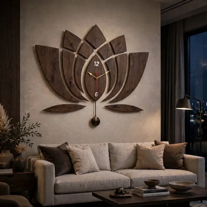 Modern Lotus Wall Clock Large With Light Art photo 24