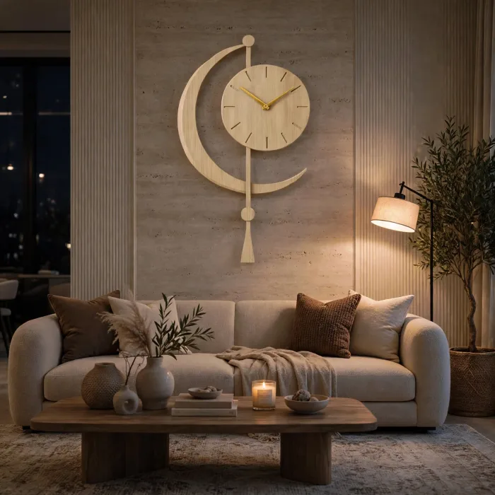 Crescent Moon Wall Clock Large Modern Decor photo 24
