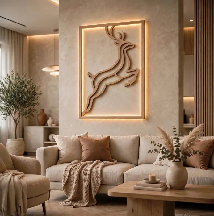Illuminated Deer Wall Art Modern Living Room Decor photo 24