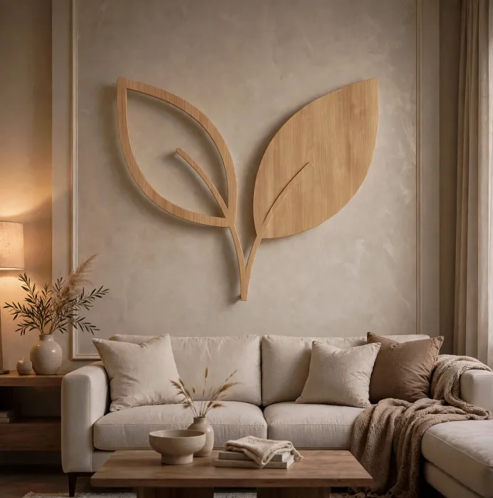 Minimalist Leaf Wall Art With Warm Light photo 24
