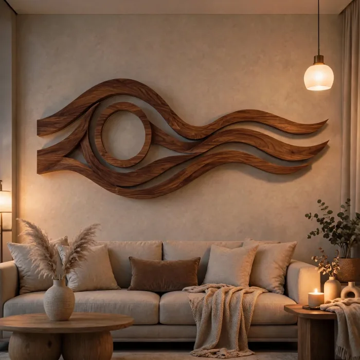 Modern Large Wooden LED Wall Art Sculpture Decor photo 24