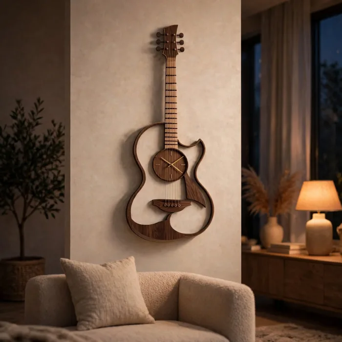 Large Guitar Shaped Wall Clock Music Lovers Gift photo 24