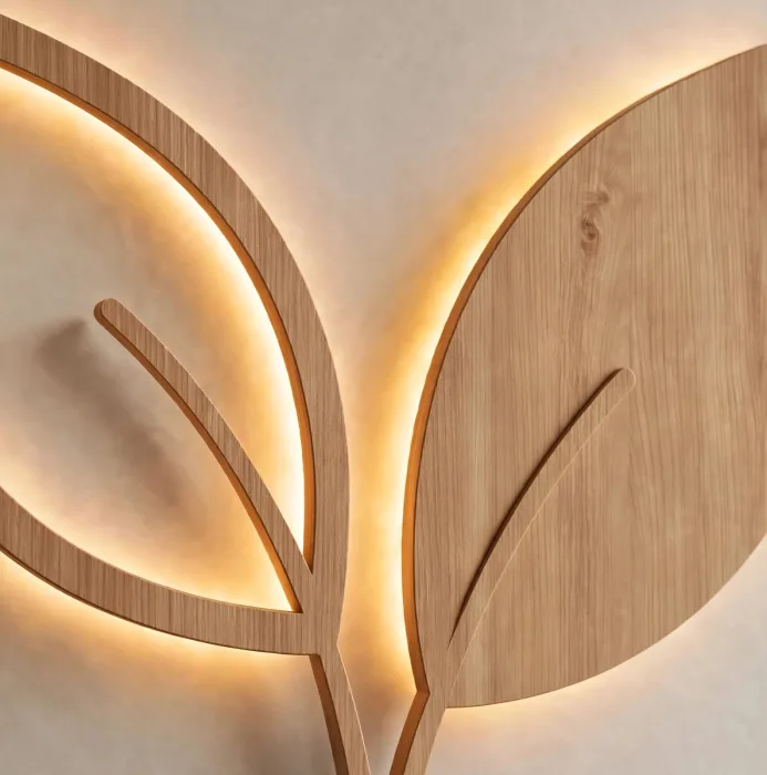 Minimalist Leaf Wall Art With Warm Light photo 25