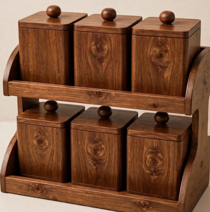 Wooden Dressing Table Organizer 6 Lidded Jewelry Boxes photo 25