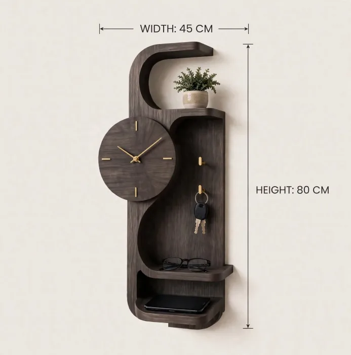 Modern Wall Clock With Entryway Shelf Organizer photo 26