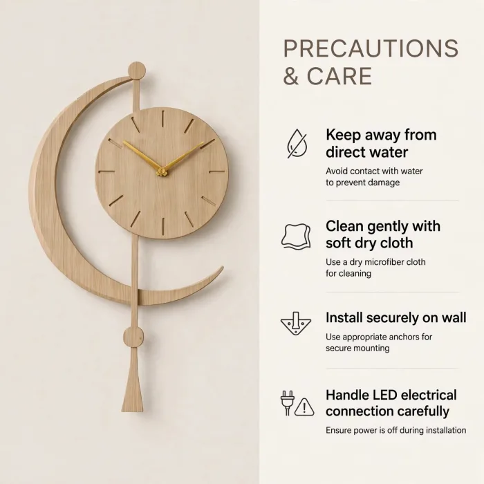 Crescent Moon Wall Clock Large Modern Decor photo 27