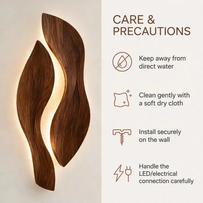 Sculptural Wall Light Art | Modern Wooden Wall Decor | LED Wall Sculpture | Living Room Wall Art | Minimalist Japandi Wall Lighting photo 2