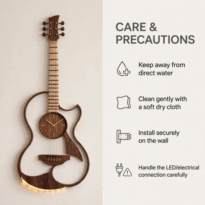Guitar Wall Clock with Light | Large Music Wall Decor | Guitar Clock for Living Room Bedroom Studio | Gift for Music Lover photo 2