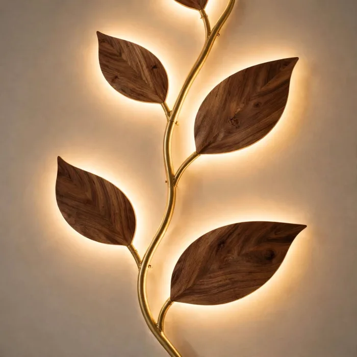 Leaf Wall Light Decor | Illuminated Branch Wall Art | Modern Botanical Wall Sconce | Nature Inspired Light Wall Sculpture photo 2