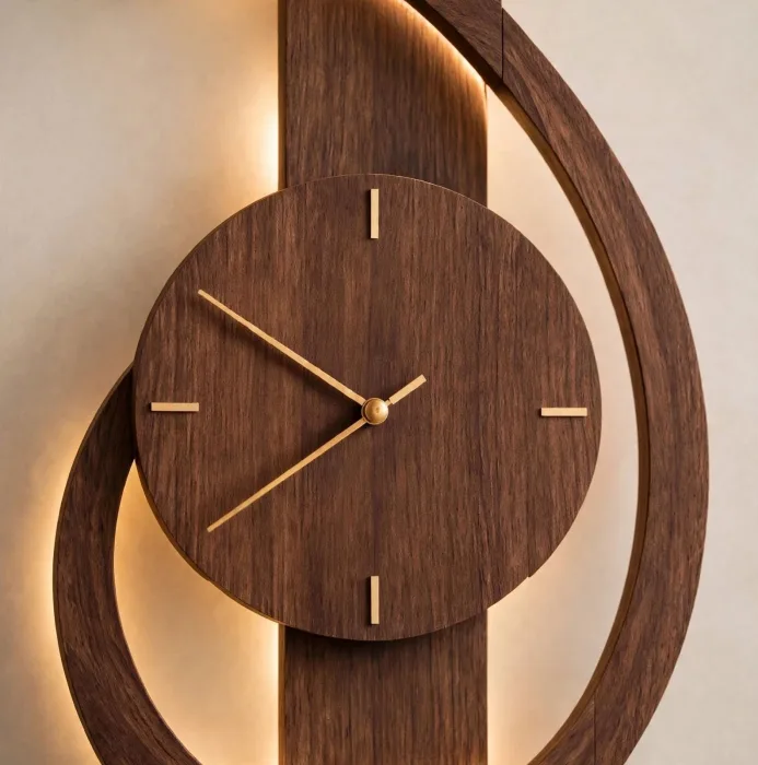 Large Modern Wall Clock with Light | Minimalist Decorative Wall Clock for Living Room | Aesthetic Oversized Wall Clock photo 2
