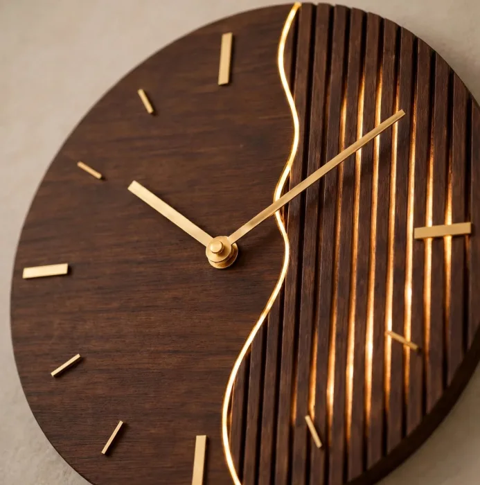 Large Modern Wall Clock with Backlight, Oversized Minimalist Wall Clock, Luxury Silent Wall Clock for Living Room, Decorative Round Wall Art Clock photo 2