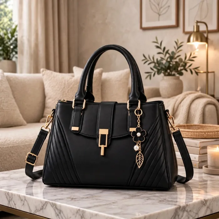 Black Handbag for Women | Elegant Shoulder Bag | Office Tote Bag With Charm | Crossbody Bag | Luxury Work Purse For Women | Gift For Her photo 2