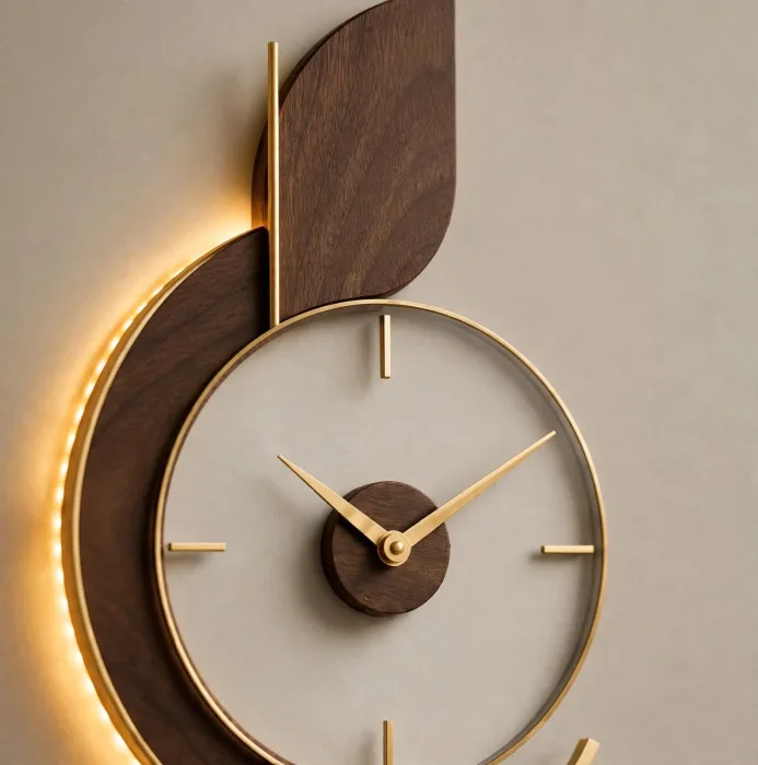Large Modern Wall Clock With Light | Minimalist Decorative Wall Art Clock | Art Deco Living Room Statement Clock photo 2