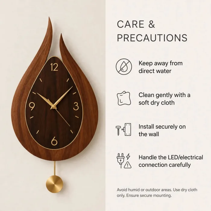 Modern Teardrop Wall Clock With Light, Pendulum Wall Clock, Decorative Large Wall Clock, Minimalist Wall Clock, Living Room Wall Clock, Luxury Statement Clock photo 2