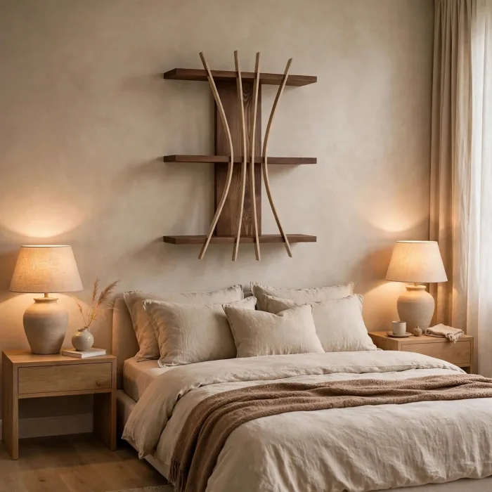 Sculptural Floating Wall Shelf | Japandi 3 Tier Wall Shelf | Modern Artistic Wall Shelf Decor | Wabi Sabi Display Shelf photo 2