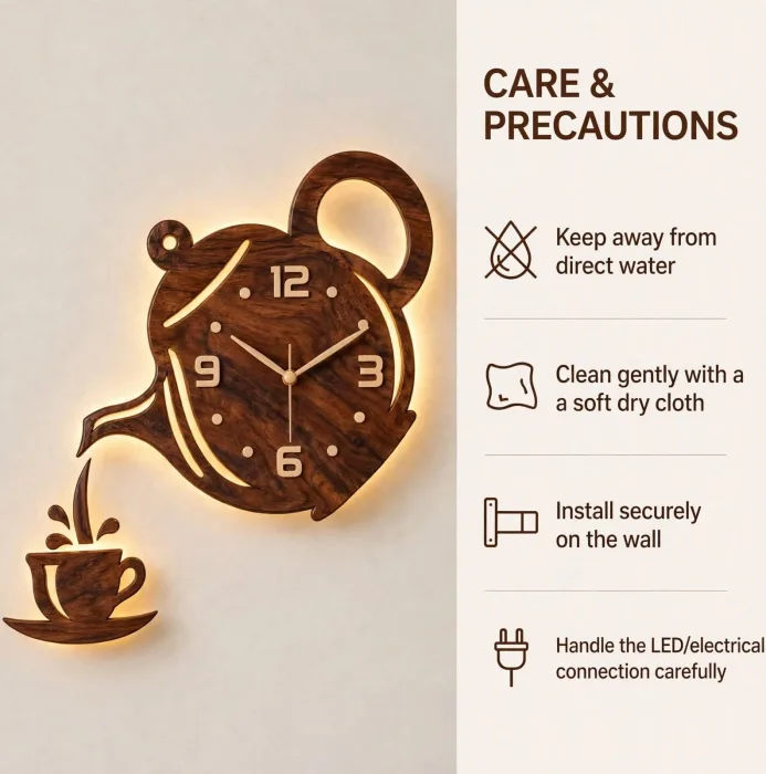 Large Teapot Wall Clock With Light Modern Decor photo 2