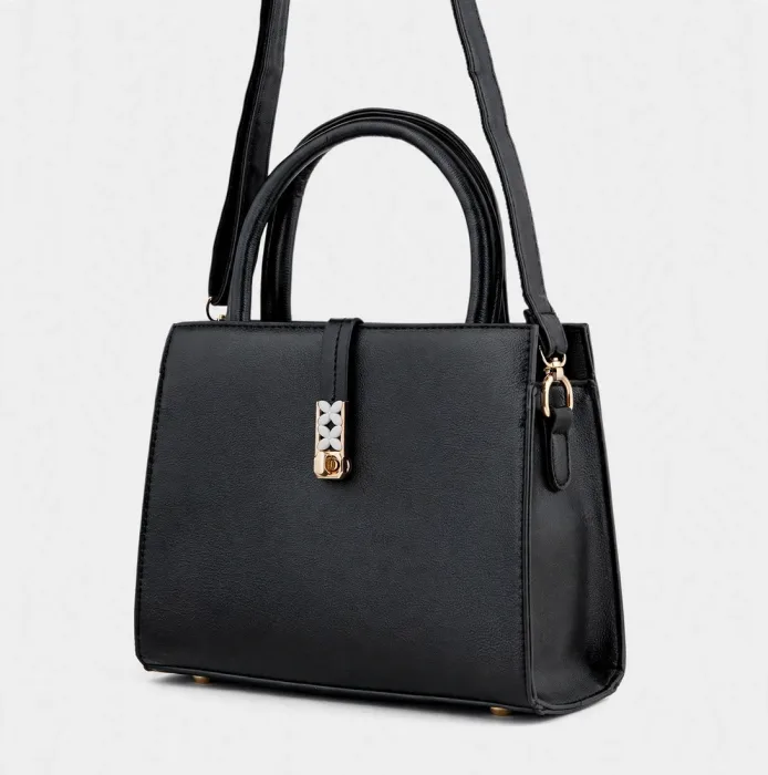 Stylish Black Structured Top Handle Handbag For Women photo 2