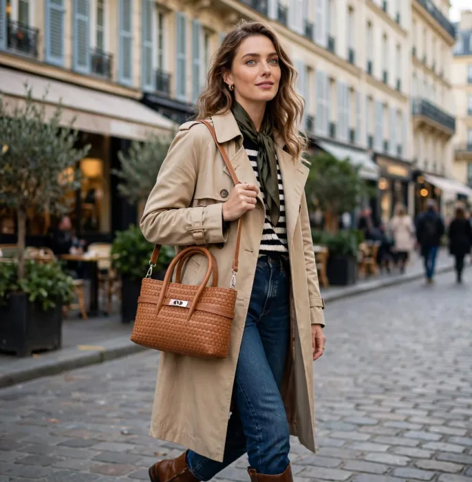 Tan Woven Basketweave Mini Tote Bag with Crossbody Strap photo 5