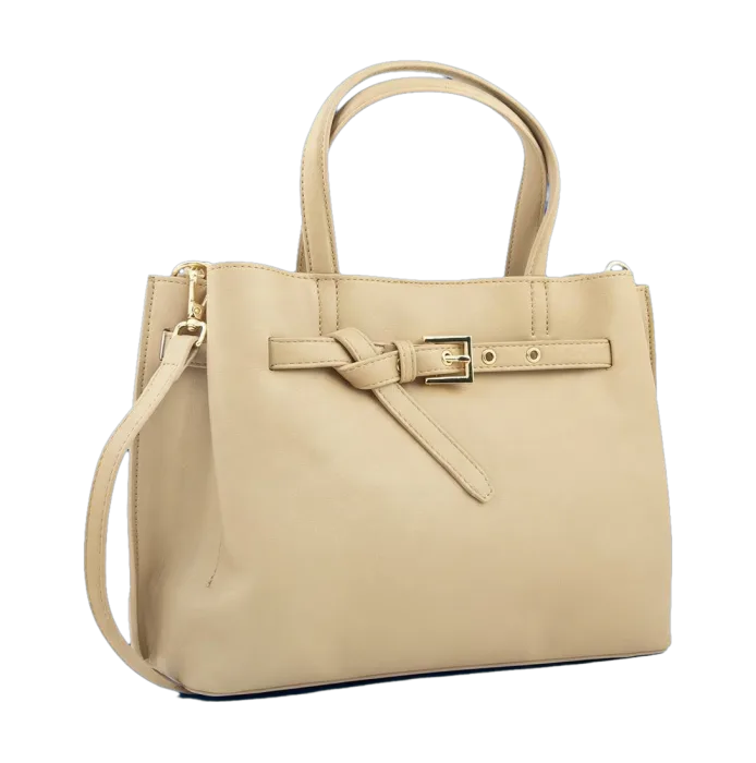 Beige Belted Tote Bag with Adjustable Crossbody Strap photo 2