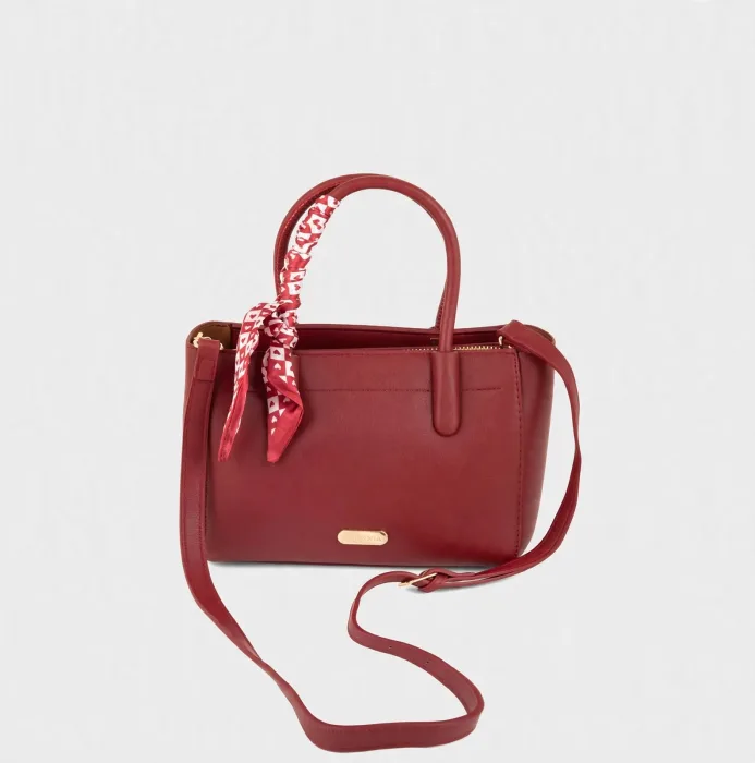 Burgundy Mini Tote Bag with Scarf and Crossbody Strap photo 2