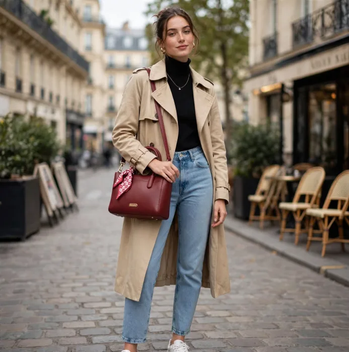 Burgundy Mini Tote Bag with Scarf and Crossbody Strap photo 5