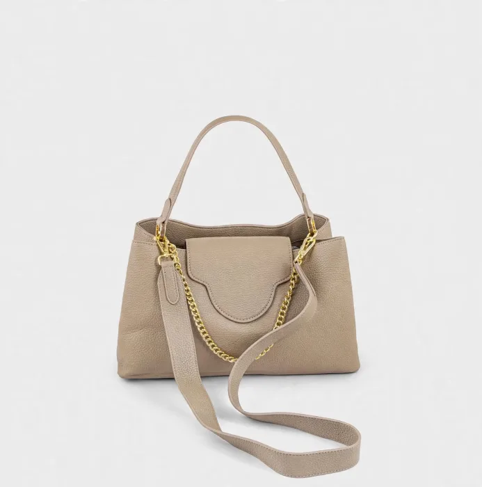 Taupe Tote Bag with Gold Chain and Top Handle photo 2