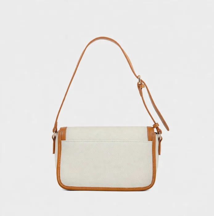 Modern Womens Beige Tan Canvas Shoulder Flap Bag photo 4