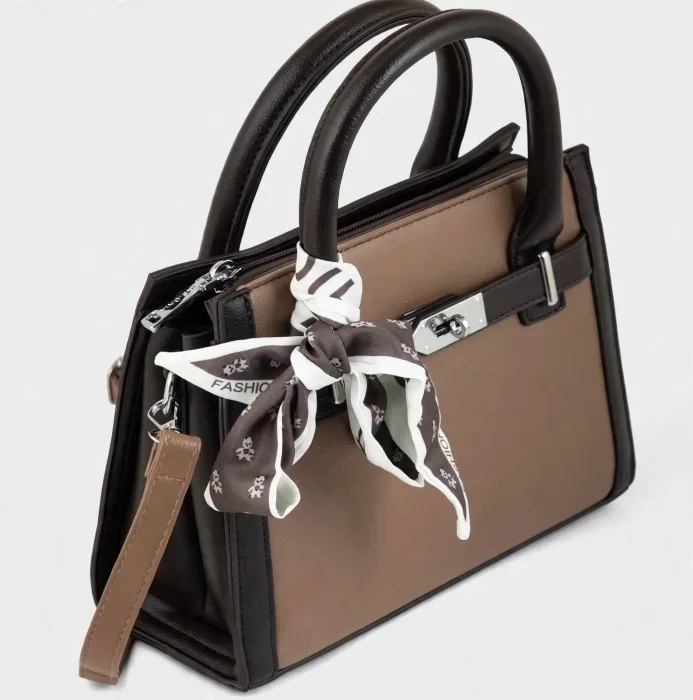 Women's Brown Scarf Charm Mini Tote Crossbody Bag photo 2