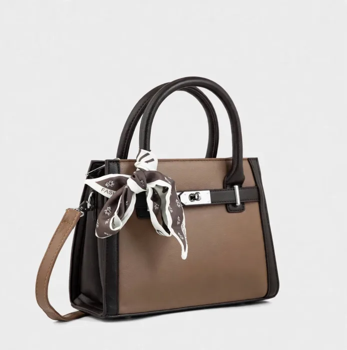 Women's Brown Scarf Charm Mini Tote Crossbody Bag photo 3