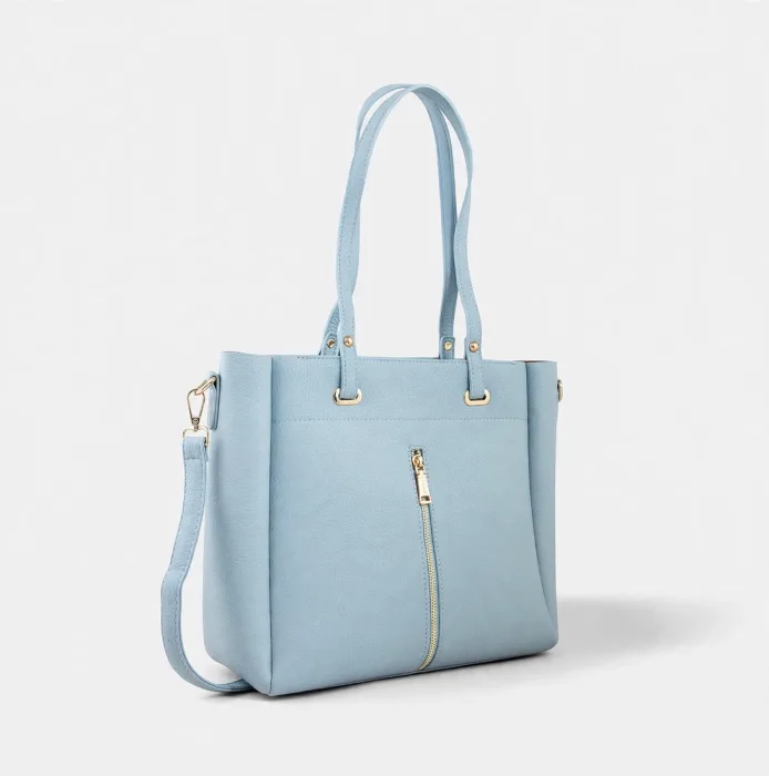 Sky Blue Pebbled Tote Bag with Front Gold Zipper photo 2