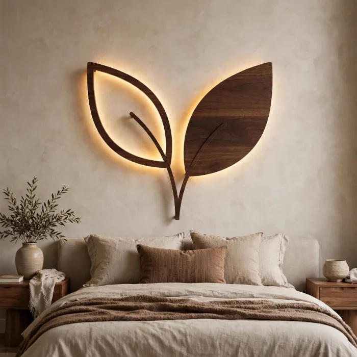 Leaf Wall Art with Light Botanical Wall Decor photo 3