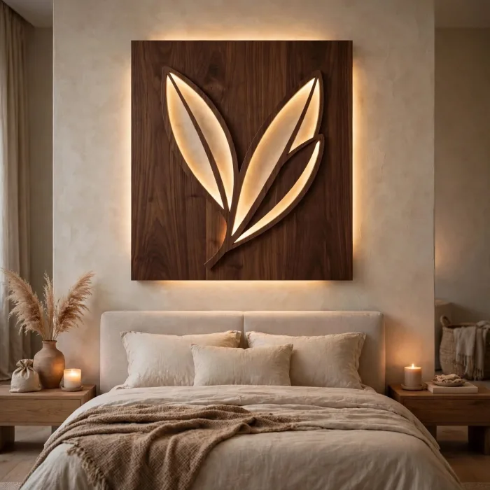 Boho Leaf Lighted Wall Art Minimalist Home Decor photo 2