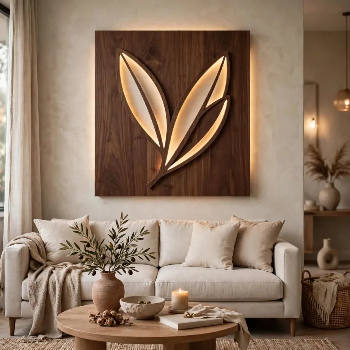 Boho Leaf Lighted Wall Art Minimalist Home Decor photo 3