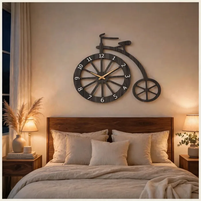 Unique Bicycle Wall Clock Large Modern Home Decor photo 2