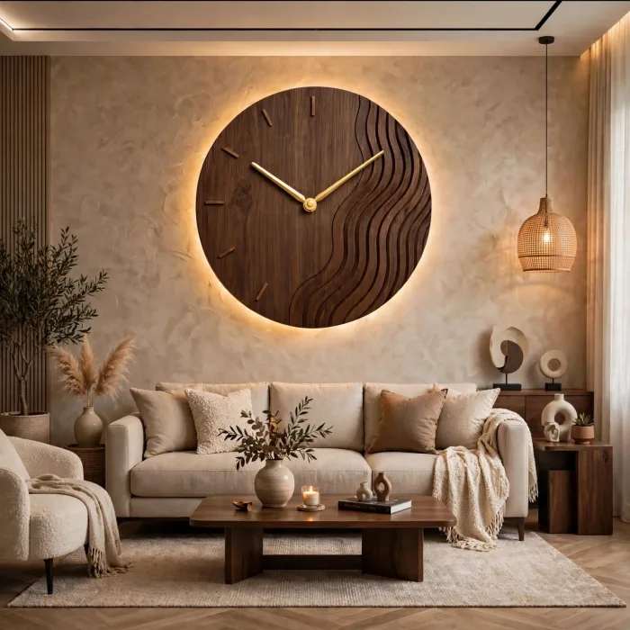 Large Modern Wall Clock With Ambient Light Decor photo 2