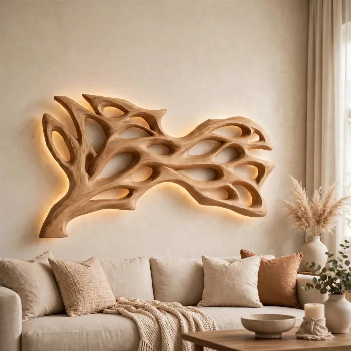 Large Illuminated Abstract Wall Sculpture Modern Decor photo 2