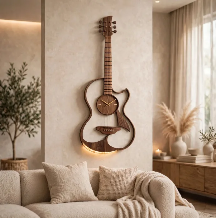 Large Guitar Shaped Wall Clock Music Lovers Gift photo 2