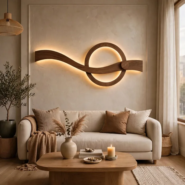 Modern Sculptural Wall Light | Minimalist LED Wall Art | Japandi Wall Sconce | Statement Wood Wall Lamp | Contemporary Lighted Wall Decor photo 3