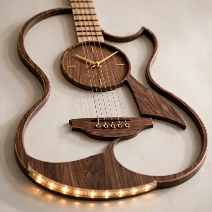 Guitar Wall Clock with Light | Large Music Wall Decor | Guitar Clock for Living Room Bedroom Studio | Gift for Music Lover photo 3