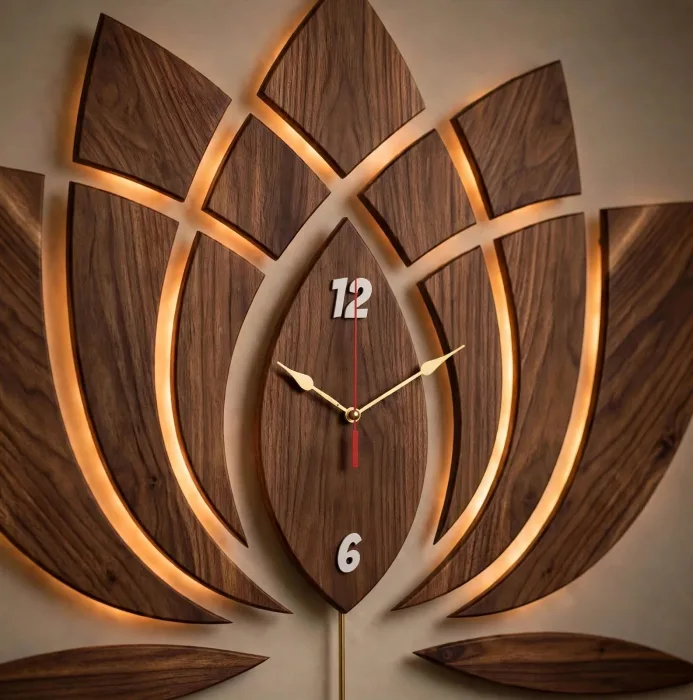 Large Lotus Flower Wall Clock | Illuminated Wall Clock | Lotus Pendulum Wall Clock | Zen Wall Decor | Modern Boho Wall Art | Large Statement Clock photo 3