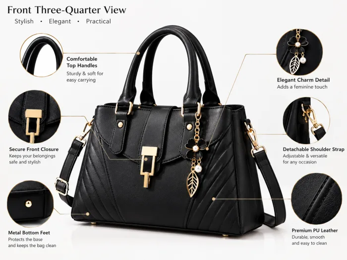 Elegant Black Structured Leather Handbag for Women photo 3