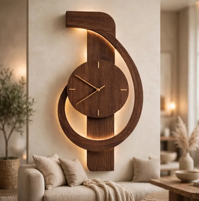 Large Modern Wall Clock with Light | Minimalist Decorative Wall Clock for Living Room | Aesthetic Oversized Wall Clock photo 3