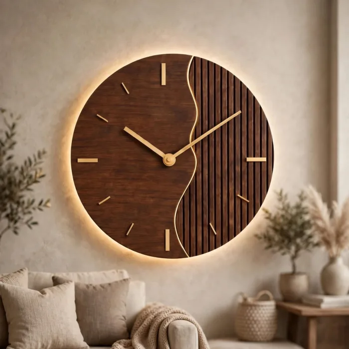 Large Modern Wall Clock with Backlight, Oversized Minimalist Wall Clock, Luxury Silent Wall Clock for Living Room, Decorative Round Wall Art Clock photo 3