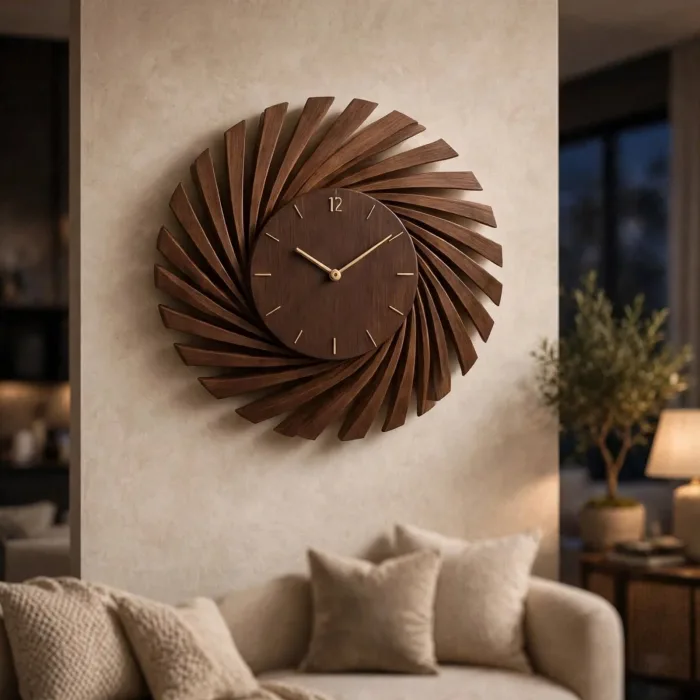 Large Sunburst Wall Clock with Light, Oversized Modern Decorative Wall Clock, Spiral Wall Art Clock, Living Room Statement Clock, Silent Mid Century Clock photo 3