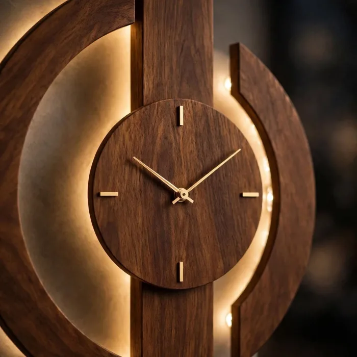 Large Modern Wall Clock with Backlight, Geometric Wall Clock, Lighted Wall Clock, Minimalist Wall Clock for Living Room Bedroom photo 3