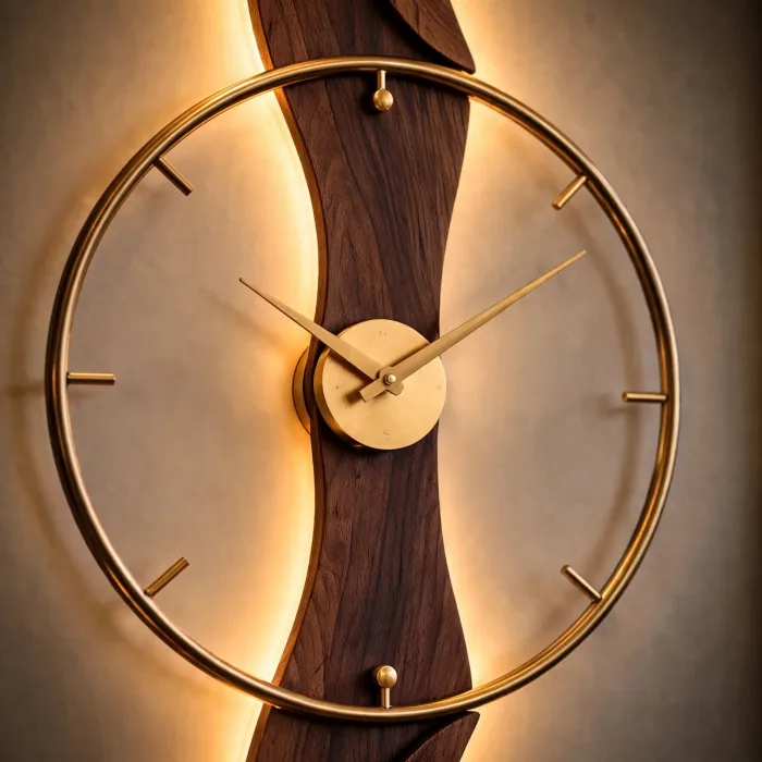 Large Modern Wall Clock with Light | Luxury Artistic Wall Clock | Illuminated Statement Clock | Designer Living Room Wall Decor photo 3