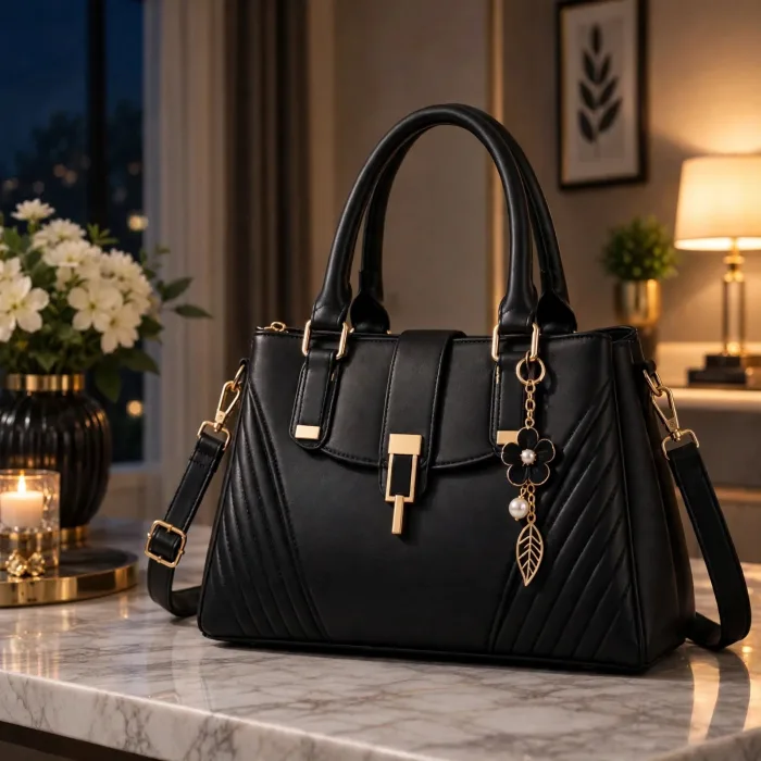Black Handbag for Women | Elegant Shoulder Bag | Office Tote Bag With Charm | Crossbody Bag | Luxury Work Purse For Women | Gift For Her photo 3